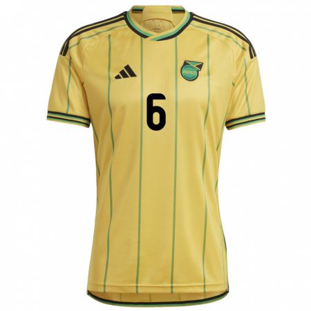 Kandiny Naisten Jamaika Ronaldo Barrett #6 Keltainen Kotipaita 24-26 Lyhythihainen Paita T-Paita
