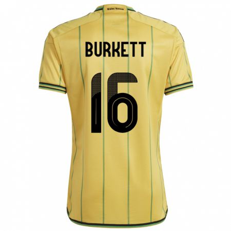 Kandiny Naisten Jamaika Brian Burkett #16 Keltainen Kotipaita 24-26 Lyhythihainen Paita T-Paita