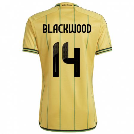 Kandiny Naisten Jamaika Deneisha Blackwood #14 Keltainen Kotipaita 24-26 Lyhythihainen Paita T-Paita