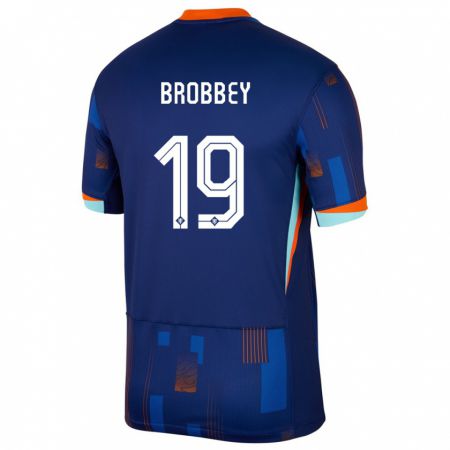 Kandiny Naisten Alankomaat Brian Brobbey #19 Sininen Vieraspaita 24-26 Lyhythihainen Paita T-Paita