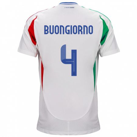 Kandiny Naisten Italia Alessandro Buongiorno #4 Valkoinen Vieraspaita 24-26 Lyhythihainen Paita T-Paita