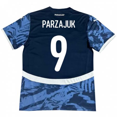 Kandiny Naisten Paraguay Kevin Parzajuk #9 Sininen Vieraspaita 24-26 Lyhythihainen Paita T-Paita