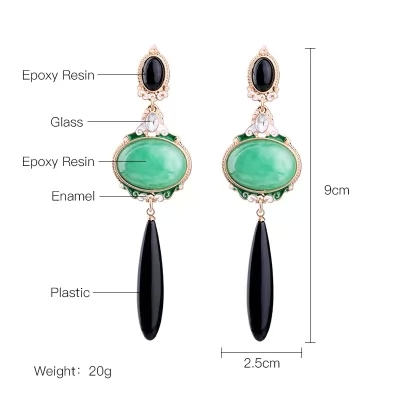 Kandiny - Emerald green gemstone pendant Earrings 00740