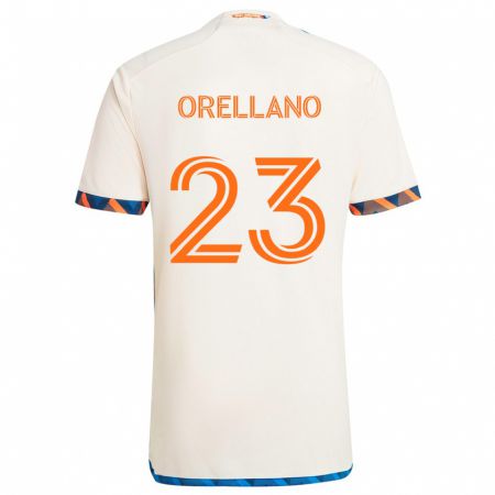 Kandiny Miesten Luca Orellano #23 Valkoinen Oranssi Vieraspaita 2024/25 Lyhythihainen Paita T-Paita