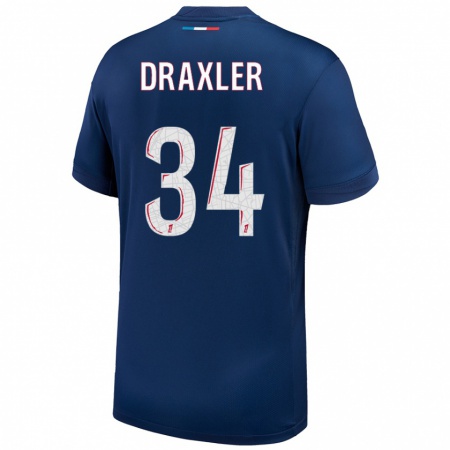 Kandiny Lapset Julian Draxler #34 Tummansininen Valkoinen Kotipaita 2024/25 Lyhythihainen Paita T-Paita