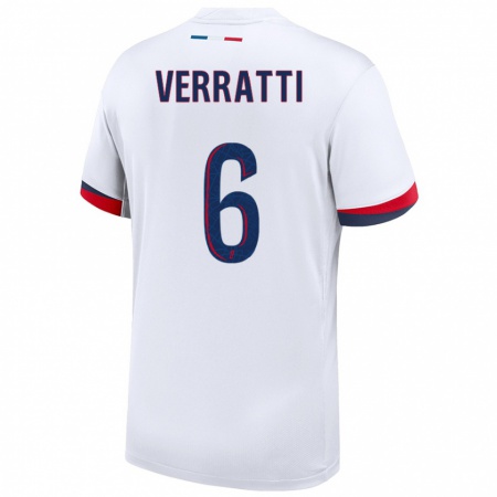 Kandiny Lapset Marco Verratti #6 Valkoinen Sininen Punainen Vieraspaita 2024/25 Lyhythihainen Paita T-Paita