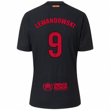 Kandiny Naisten Robert Lewandowski #9 Musta Punainen Vieraspaita 2024/25 Lyhythihainen Paita T-Paita