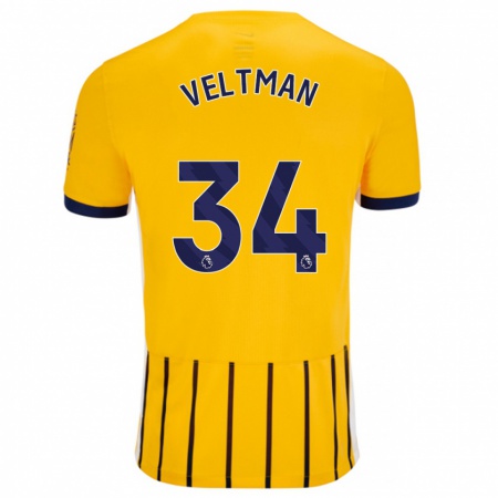 Kandiny Lapset Joël Veltman #34 Kullansiniset Neularaidat Vieraspaita 2024/25 Lyhythihainen Paita T-Paita