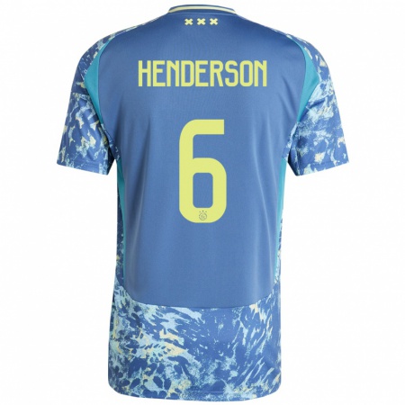 Kandiny Miesten Jordan Henderson #6 Harmaa Sininen Keltainen Vieraspaita 2024/25 Lyhythihainen Paita T-Paita