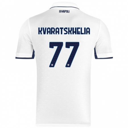 Kandiny Lapset Khvicha Kvaratskhelia #77 Valkoinen Royal Blue Vieraspaita 2024/25 Lyhythihainen Paita T-Paita