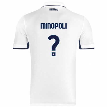 Kandiny Lapset Francesco Minopoli #0 Valkoinen Royal Blue Vieraspaita 2024/25 Lyhythihainen Paita T-Paita