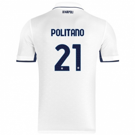 Kandiny Naisten Matteo Politano #21 Valkoinen Royal Blue Vieraspaita 2024/25 Lyhythihainen Paita T-Paita