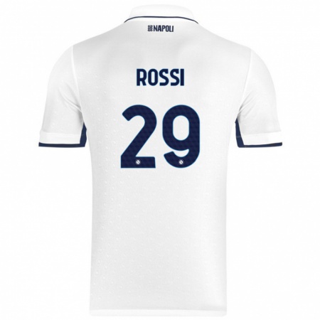 Kandiny Naisten Francesco Rossi #29 Valkoinen Royal Blue Vieraspaita 2024/25 Lyhythihainen Paita T-Paita