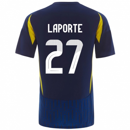 Kandiny Naisten Aymeric Laporte #27 Sininen Keltainen Vieraspaita 2024/25 Lyhythihainen Paita T-Paita