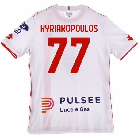 Kandiny Miesten Georgios Kyriakopoulos #77 Valkoinen Punainen Vieraspaita 2024/25 Lyhythihainen Paita T-Paita